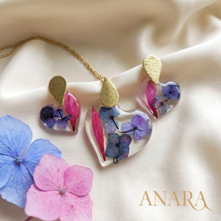 Set Esencia Lavanda, aretes y cadena en resina