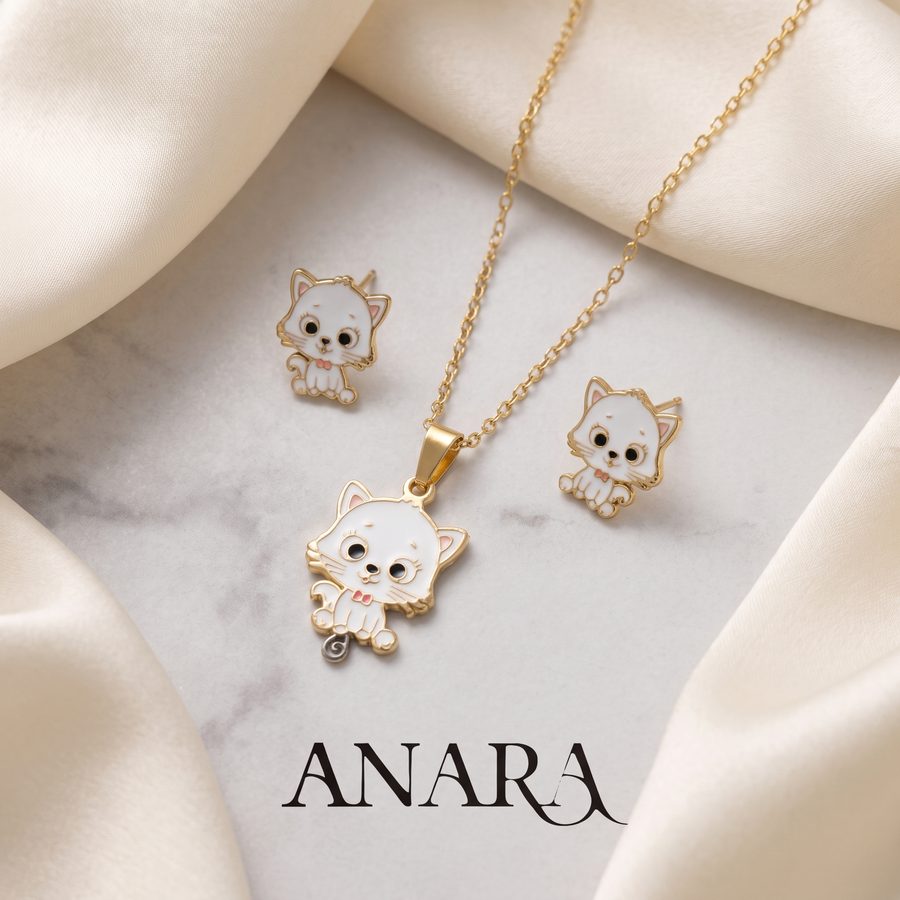 Set Anie, aretes y collar de gatica